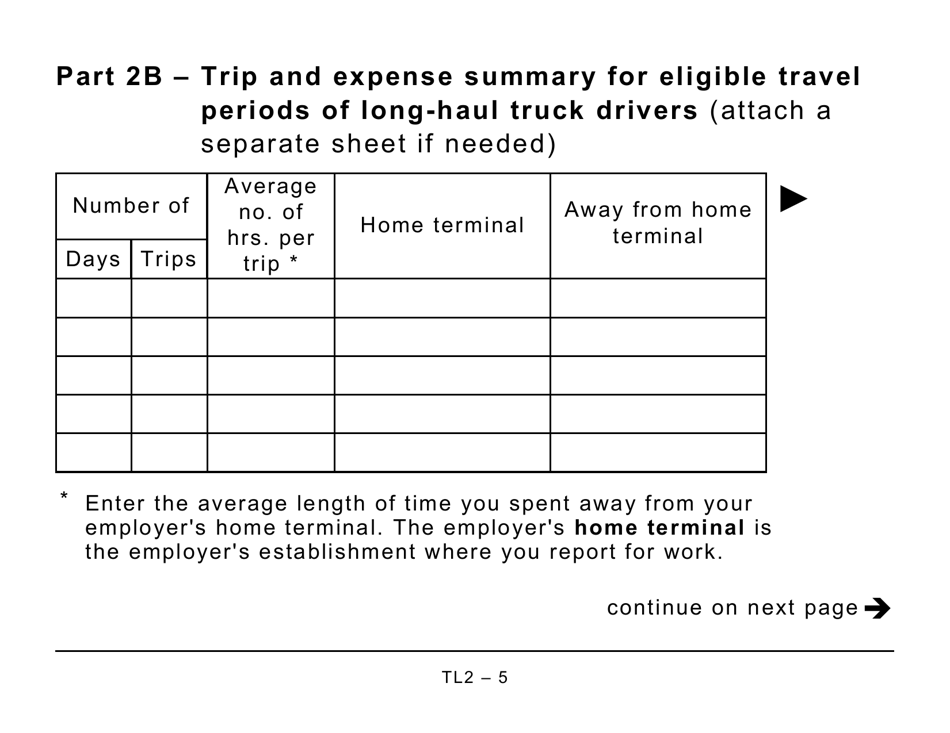 Form TL2 Claim for Meals and Lodging Expenses - Large Print - Canada, Page 5