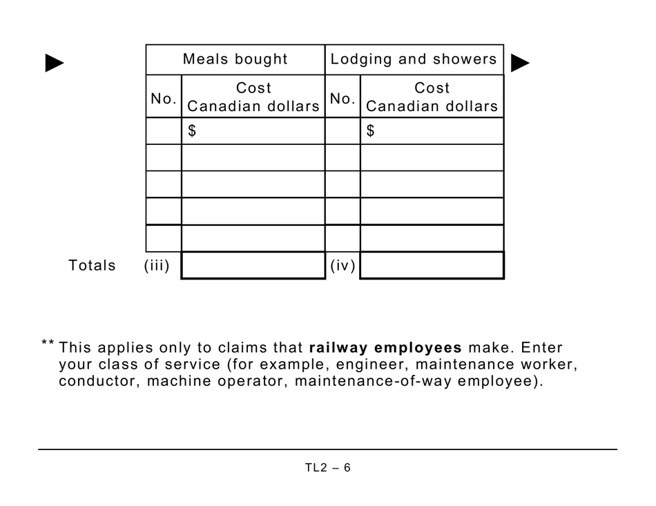 Form TL2 Claim for Meals and Lodging Expenses - Large Print - Canada, Page 6