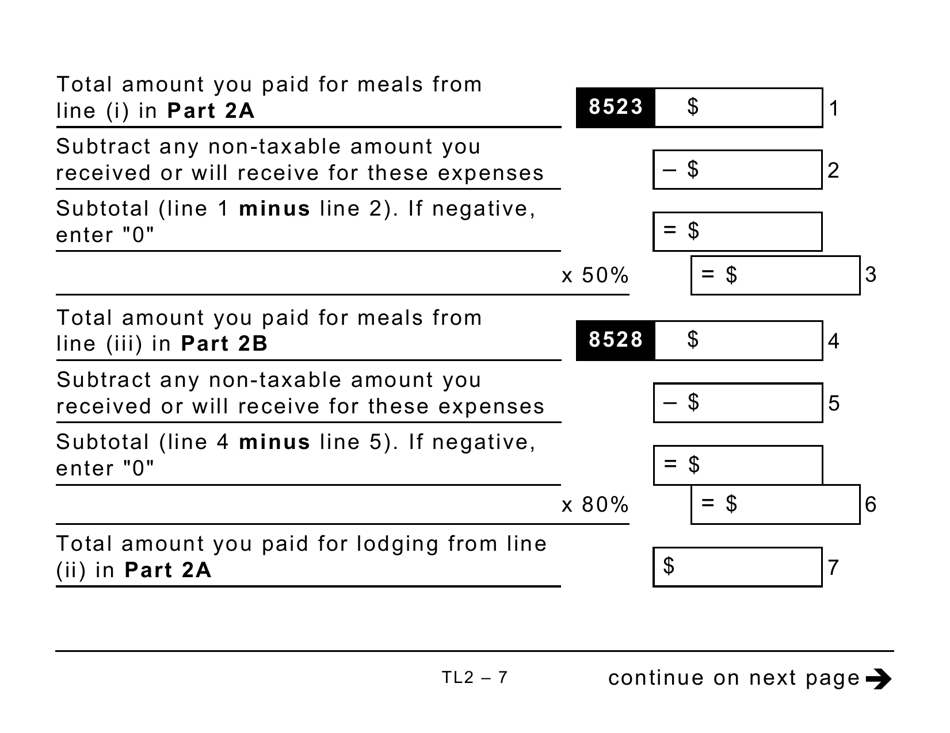Form TL2 Claim for Meals and Lodging Expenses - Large Print - Canada, Page 7