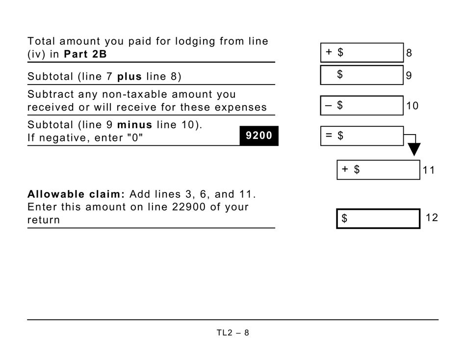 Form TL2 Claim for Meals and Lodging Expenses - Large Print - Canada, Page 8