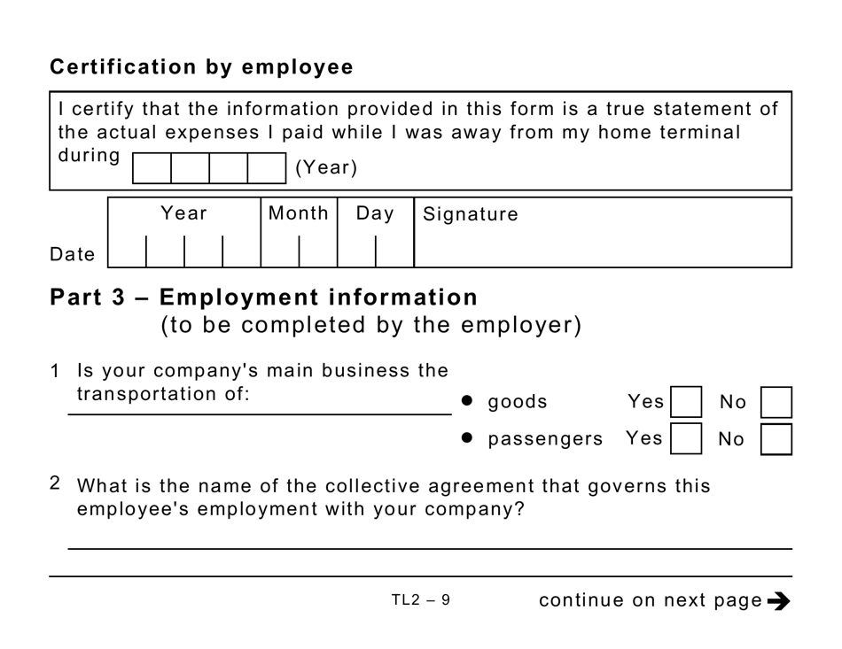 Form TL2 Claim for Meals and Lodging Expenses - Large Print - Canada, Page 9