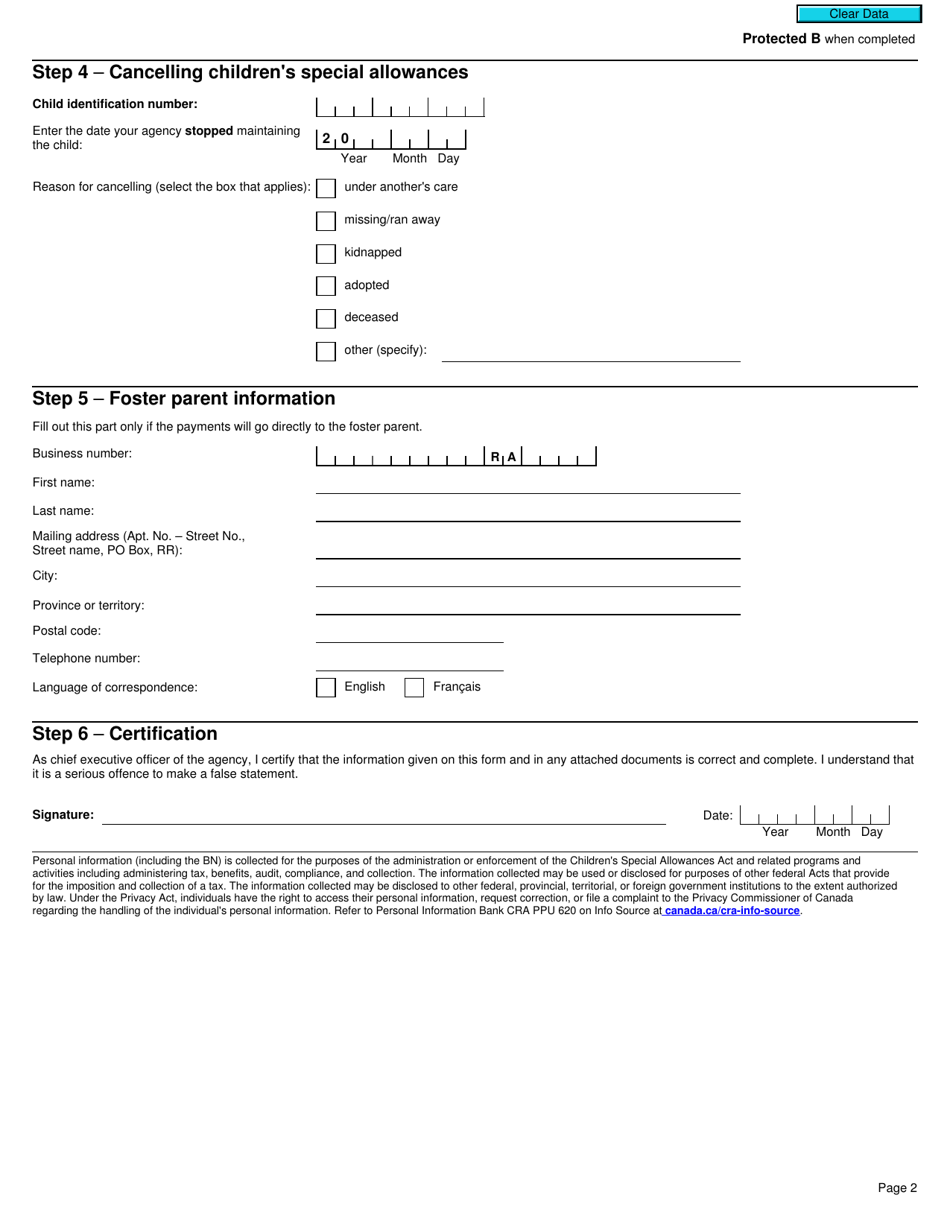 Form RC64 Childrens Special Allowances - Canada, Page 2