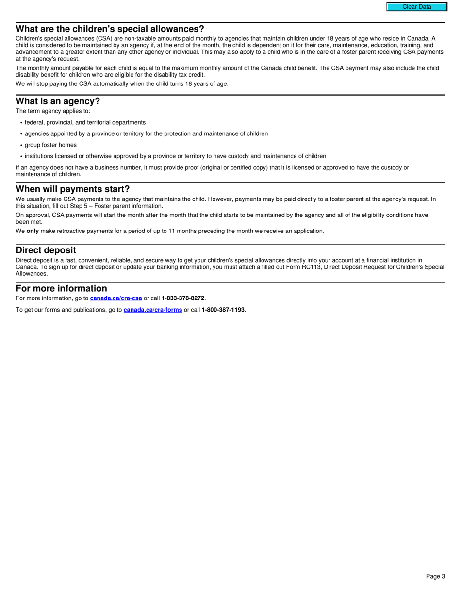 Form RC64 Childrens Special Allowances - Canada, Page 3