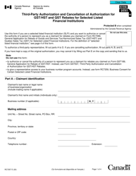 Form RC7257 Third Party Authorization and Cancellation of Authorization for Gst/Hst and Qst Rebates for Selected Listed Financial Institutions - Canada