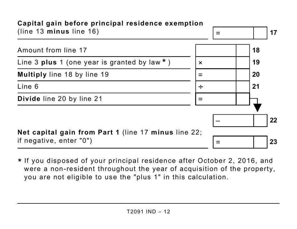 Form T2091 IND Designation of a Property as a Principal Residence by an Individual (Other Than a Personal Trust) (Large Print) - Canada, Page 12