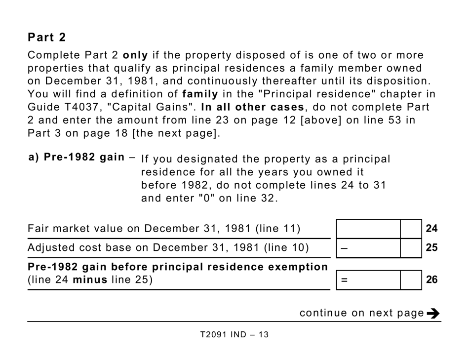 Form T2091 IND Designation of a Property as a Principal Residence by an Individual (Other Than a Personal Trust) (Large Print) - Canada, Page 13