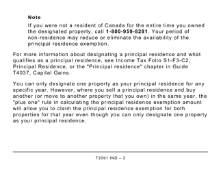 Form T2091 IND Designation of a Property as a Principal Residence by an Individual (Other Than a Personal Trust) (Large Print) - Canada, Page 2