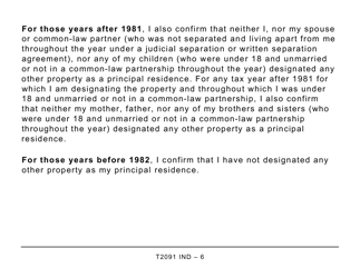 Form T2091 IND Designation of a Property as a Principal Residence by an Individual (Other Than a Personal Trust) (Large Print) - Canada, Page 6