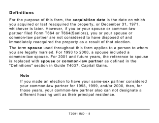 Form T2091 IND Designation of a Property as a Principal Residence by an Individual (Other Than a Personal Trust) (Large Print) - Canada, Page 8