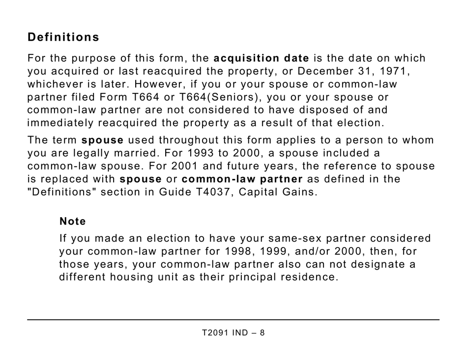 Form T2091 IND Designation of a Property as a Principal Residence by an Individual (Other Than a Personal Trust) (Large Print) - Canada, Page 8
