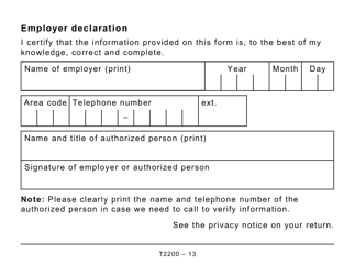 Form T2200 Declaration of Conditions of Employment - Large Print - Canada, Page 13