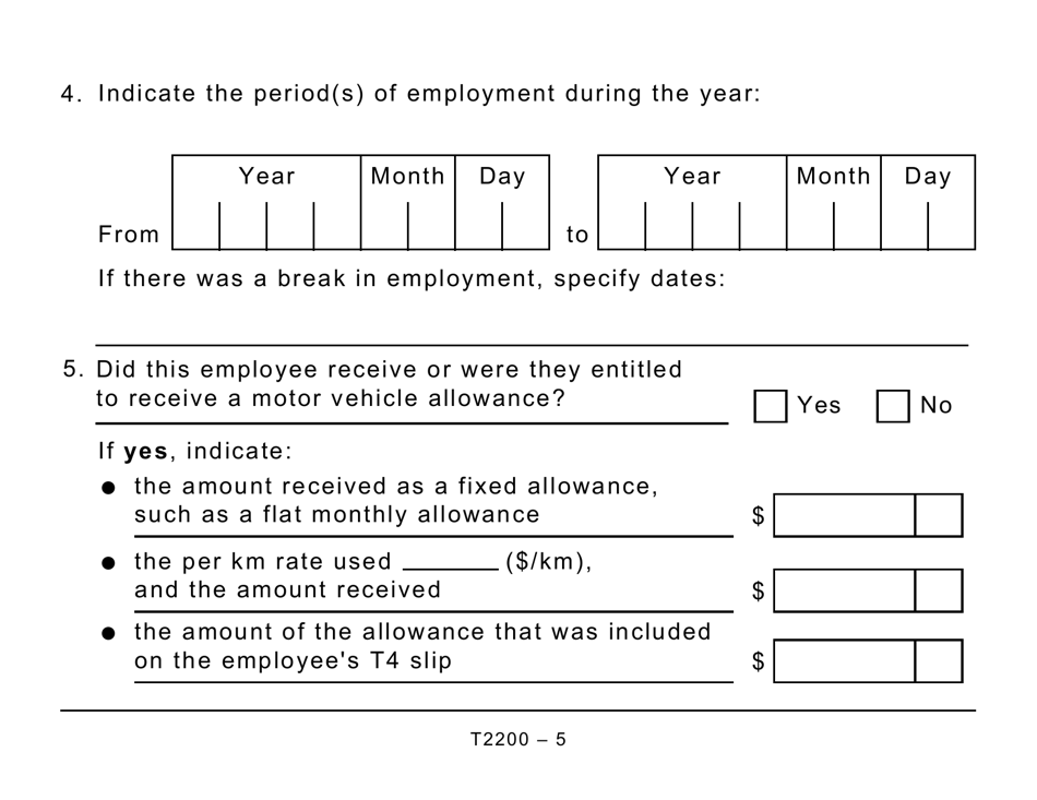 Form T2200 Declaration of Conditions of Employment - Large Print - Canada, Page 5