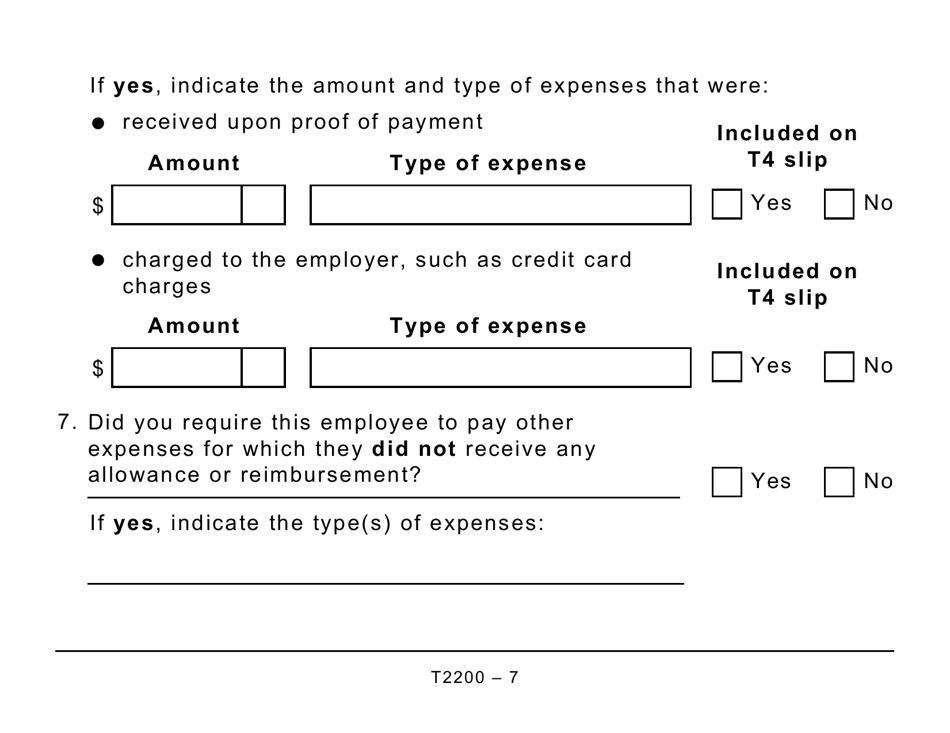 Form T2200 Declaration of Conditions of Employment - Large Print - Canada, Page 7