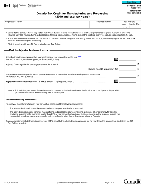 Form T2 Schedule 502  Printable Pdf