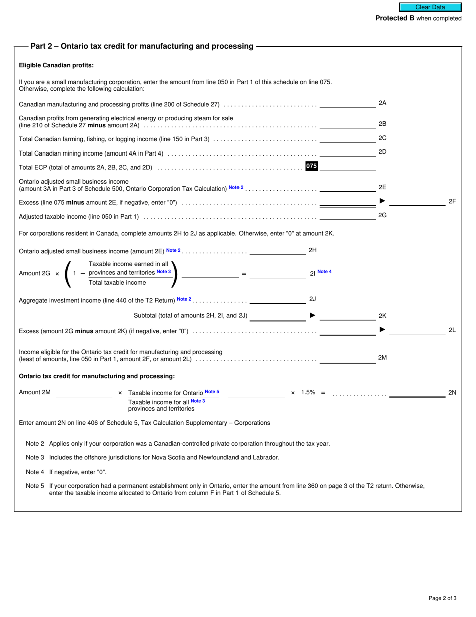 Form T2 Schedule 502 Ontario Tax Credit for Manufacturing and Processing (2019 and Later Tax Years) - Canada, Page 2