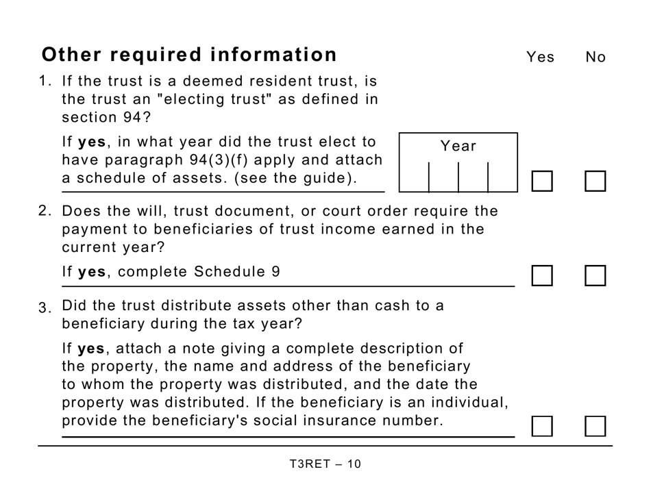 Form T3RET Trust Income Tax and Information Return (Large Print) - Canada, Page 10