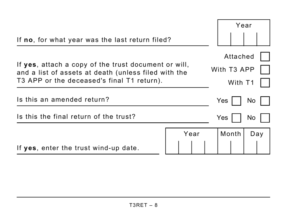 Form T3RET Trust Income Tax and Information Return (Large Print) - Canada, Page 8