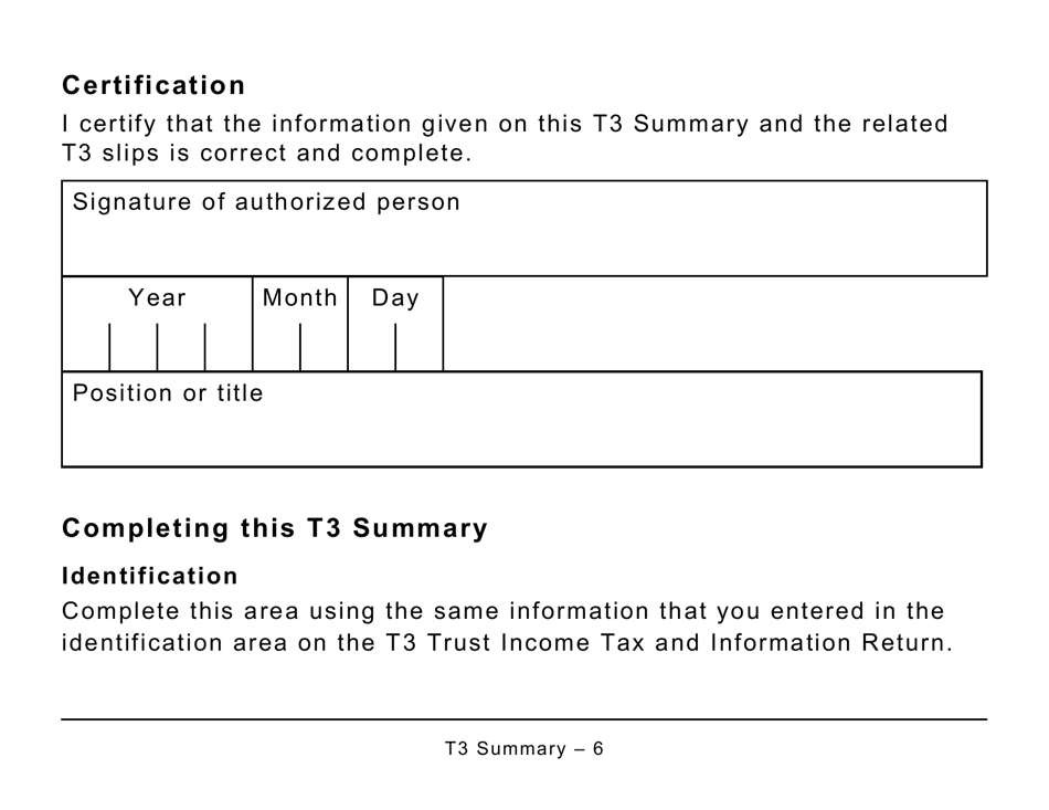 Form T3SUM Summary of Trust Income Allocations and Designations - Large Print - Canada, Page 6