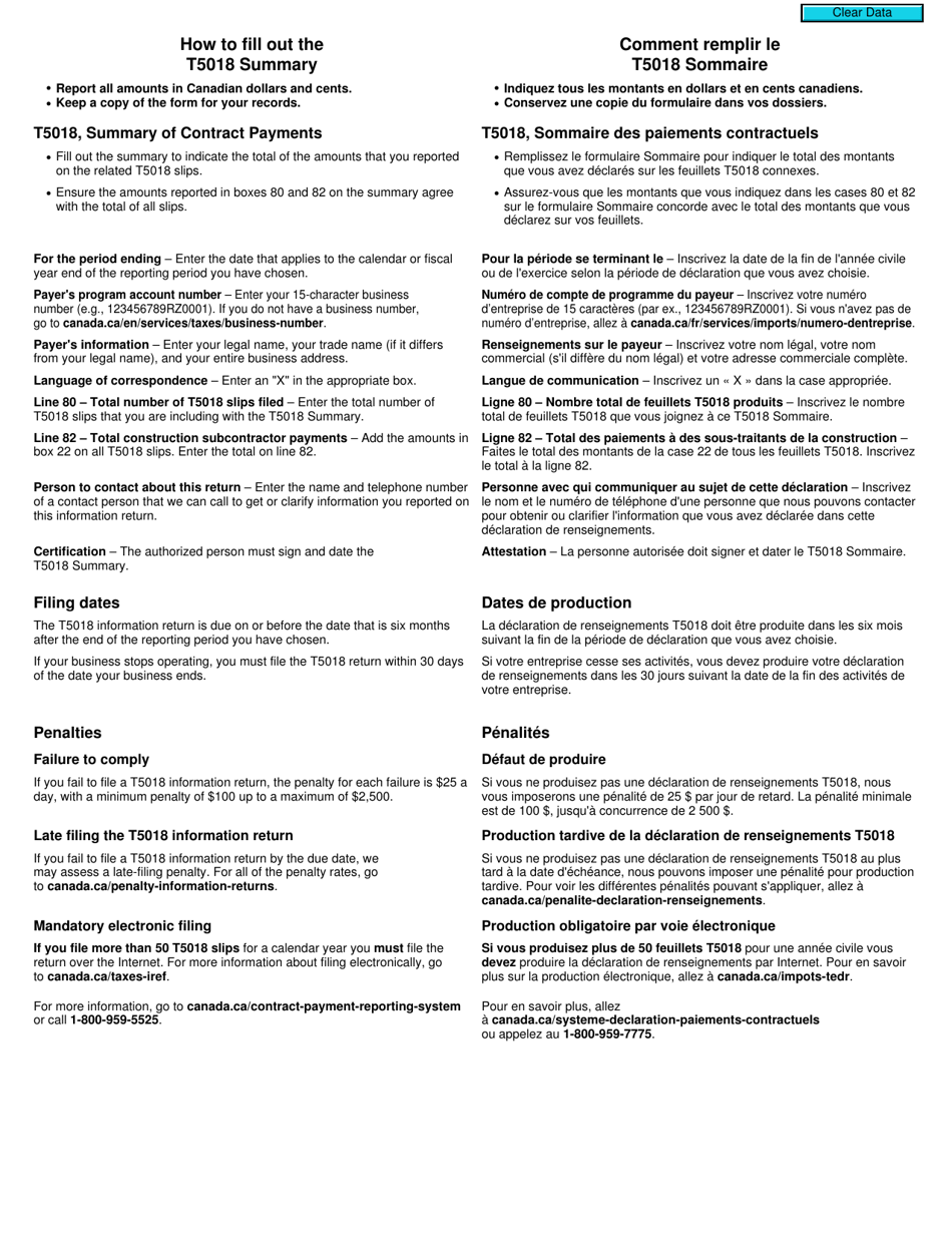 Form T5018 SUM - Fill Out, Sign Online and Download Fillable PDF ...