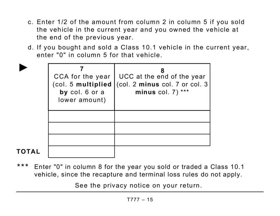Form T777 Statement of Employment Expenses (Large Print) - Canada, Page 15