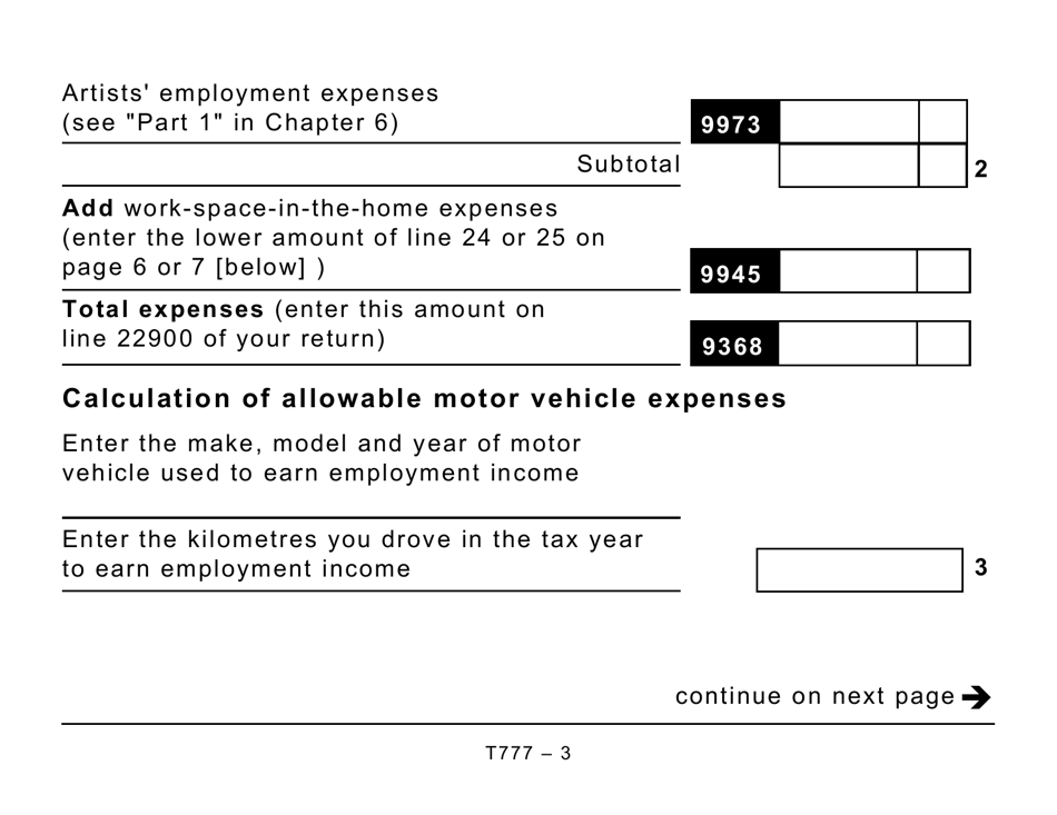 Form T777 Statement of Employment Expenses (Large Print) - Canada, Page 3