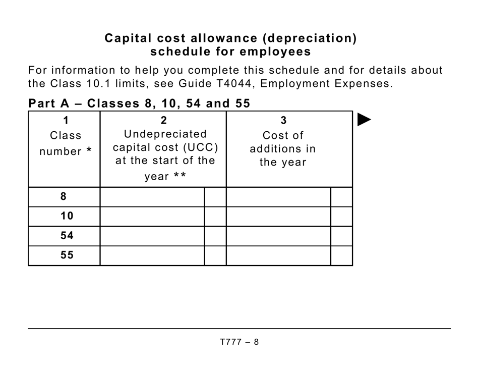 Form T777 Statement of Employment Expenses (Large Print) - Canada, Page 8