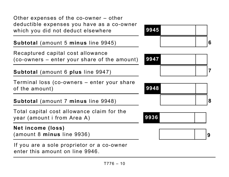 Form T776 Statement of Real Estate Rentals - Large Print - Canada, Page 10