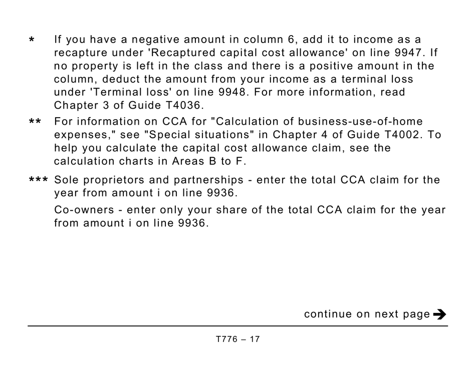 Form T776 Statement of Real Estate Rentals - Large Print - Canada, Page 17