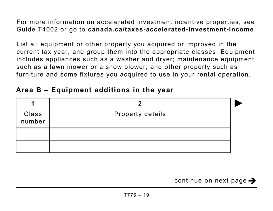 Form T776 Statement of Real Estate Rentals - Large Print - Canada, Page 19