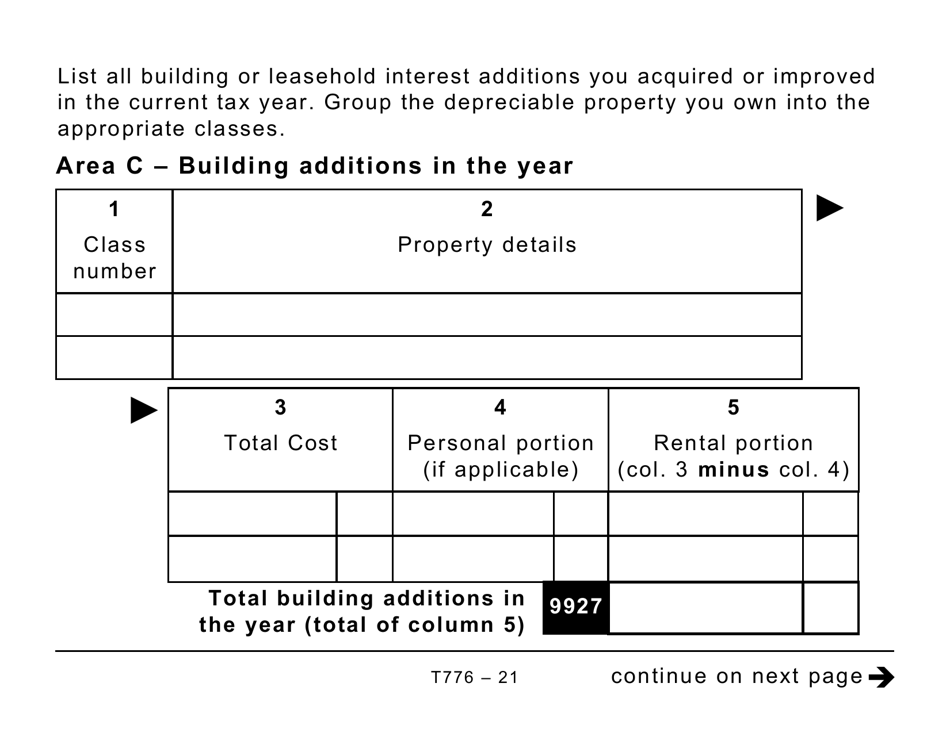 Form T776 Statement of Real Estate Rentals - Large Print - Canada, Page 21