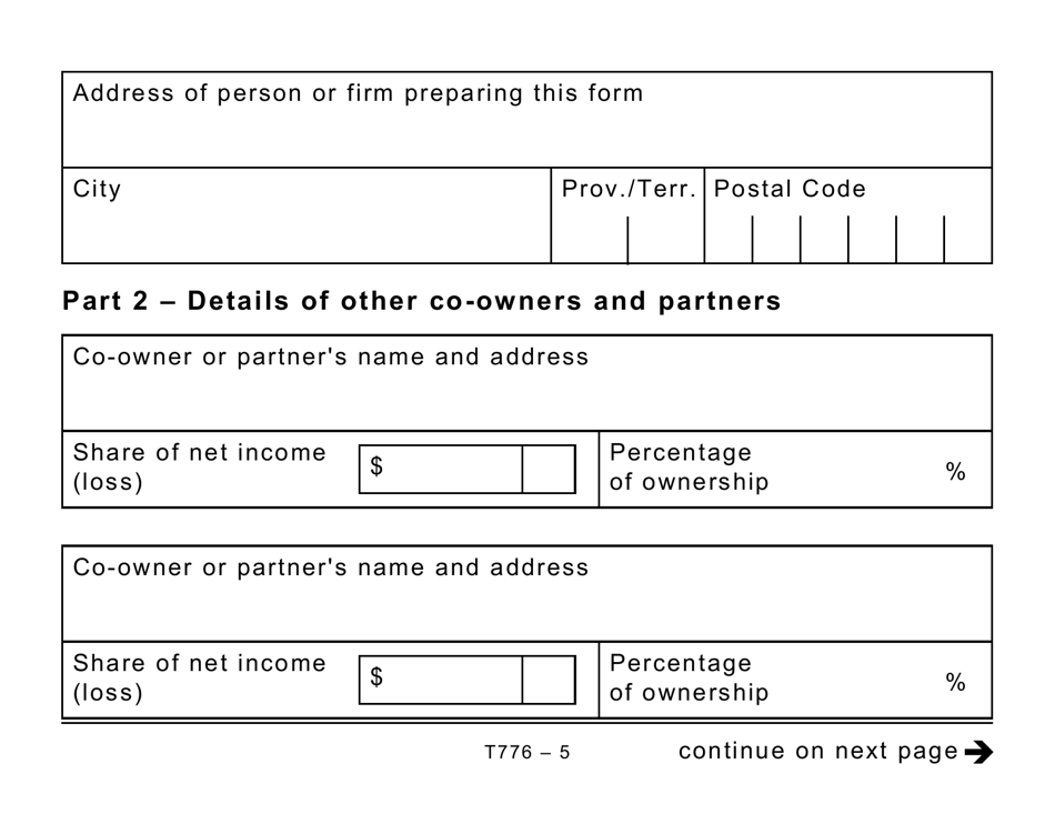 Form T776 Statement of Real Estate Rentals - Large Print - Canada, Page 5