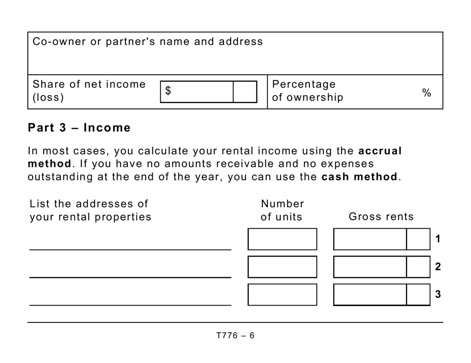 Form T776 Statement of Real Estate Rentals - Large Print - Canada, Page 6
