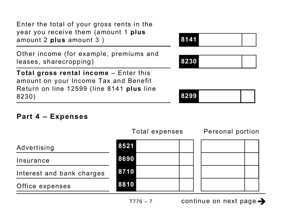 Form T776 Statement of Real Estate Rentals - Large Print - Canada, Page 7
