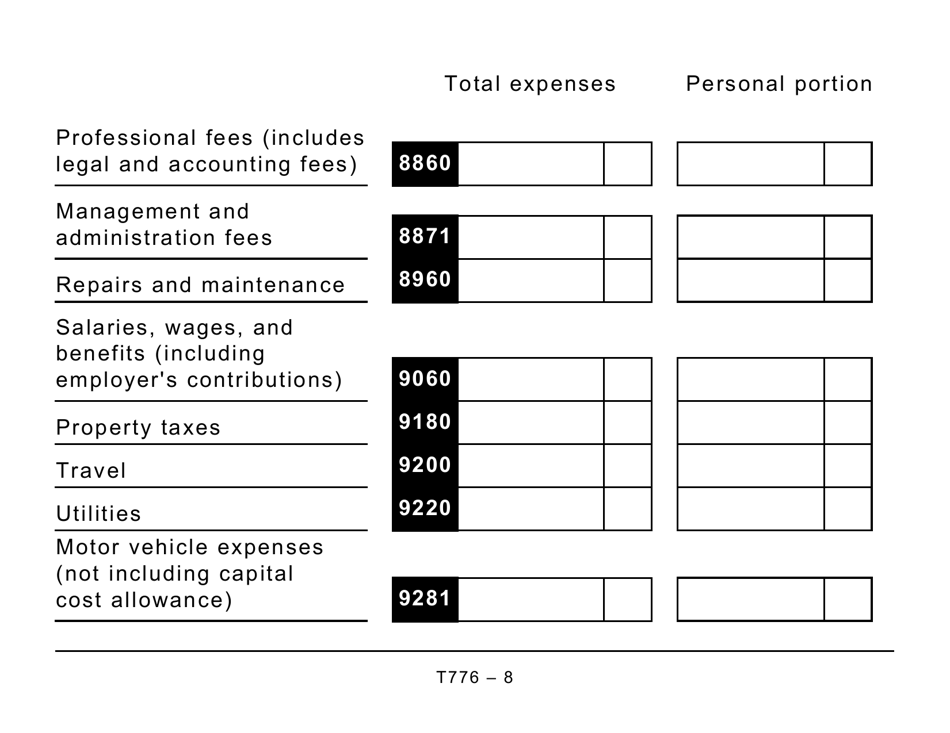 Form T776 Statement of Real Estate Rentals - Large Print - Canada, Page 8