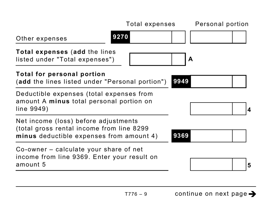 Form T776 Statement of Real Estate Rentals - Large Print - Canada, Page 9