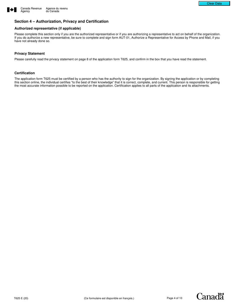Form T625 Application for Qualified Canadian Journalism Organization Designation - Canada, Page 4
