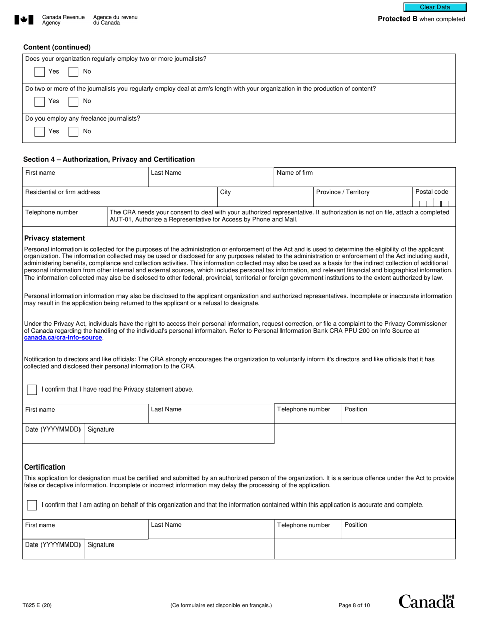 Form T625 Download Fillable PDF or Fill Online Application for ...