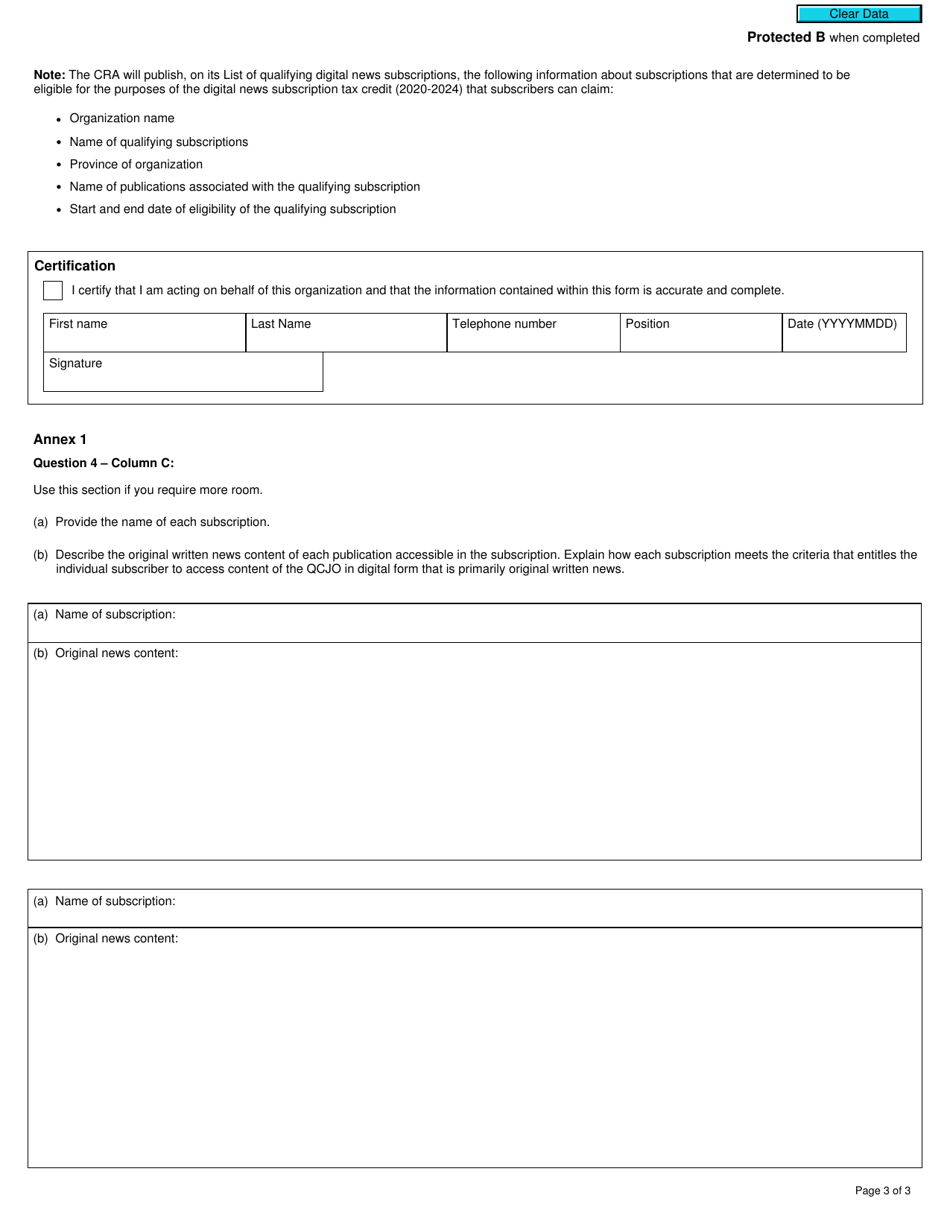 Form T622 Digital News Subscription Tax Credit - Eligible Subscription - Canada, Page 3