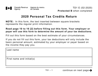 Form TD1 Personal Tax Credits Return (Large Print) - Canada