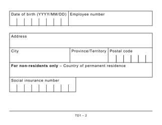 Form TD1 Personal Tax Credits Return (Large Print) - Canada, Page 2