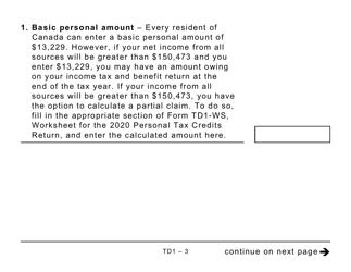Form TD1 Personal Tax Credits Return (Large Print) - Canada, Page 3