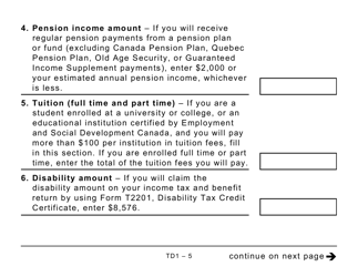 Form TD1 Personal Tax Credits Return (Large Print) - Canada, Page 5