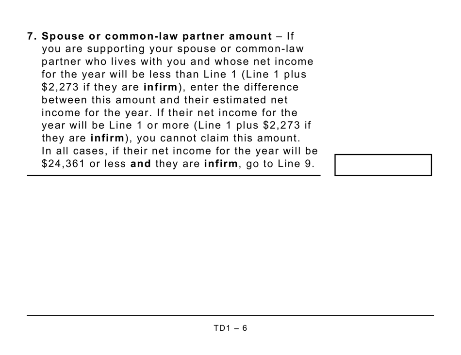 Form TD1 Personal Tax Credits Return (Large Print) - Canada, Page 6