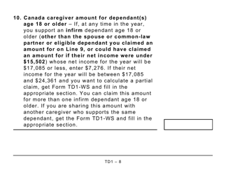Form TD1 Personal Tax Credits Return (Large Print) - Canada, Page 8