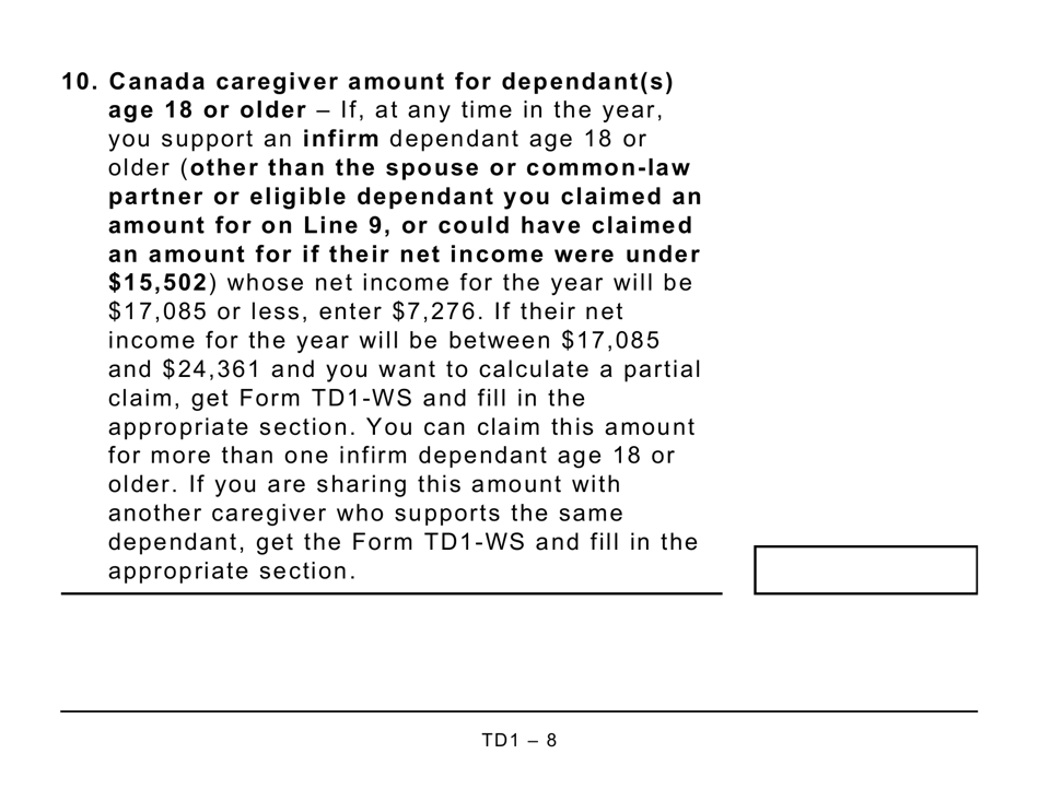 Form TD1 Personal Tax Credits Return (Large Print) - Canada, Page 8