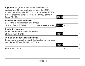 Form 5002-S2 Schedule PE(S2) Provincial Amounts Transferred From Your Spouse or Common-Law Partner - Prince Edward Island (Large Print) - Canada, Page 2