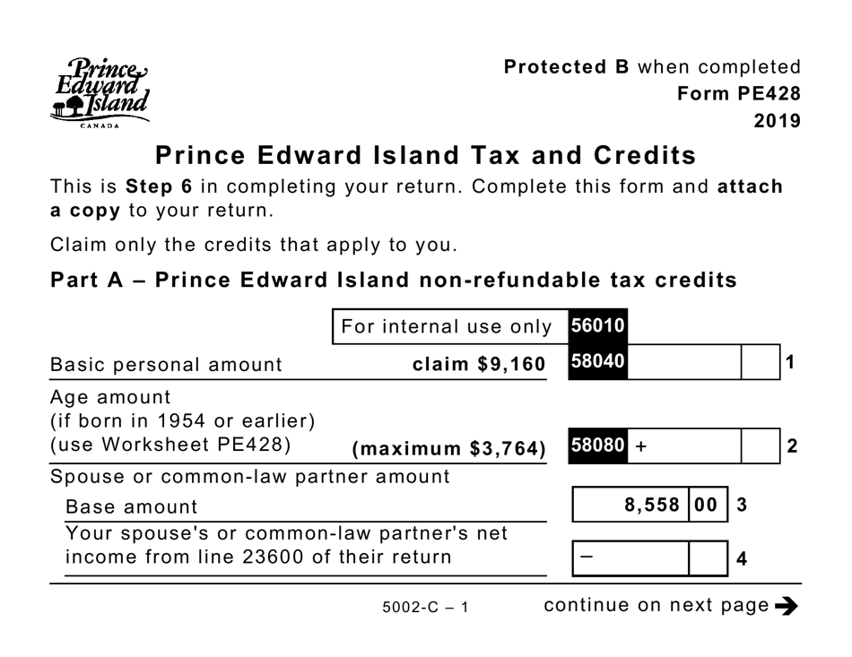 Form 5002-C (PE428) Prince Edward Island Tax and Credits (Large Print) - Canada, Page 1