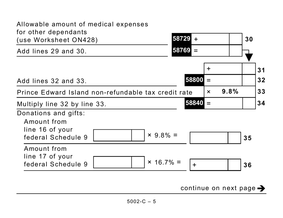 Form 5002-C (PE428) Prince Edward Island Tax and Credits (Large Print) - Canada, Page 5