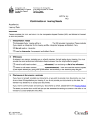 Document preview: Form IAD.11A Confirmation of Hearing Needs - Canada