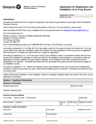 Form ON00057E &quot;Application for Registration and Installation of an X-Ray Source&quot; - Ontario, Canada